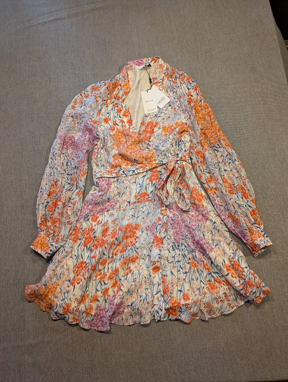 New Reiss Kiera Floral Printed Multicolor Mini Dress Sz. 2 V Neck Lined